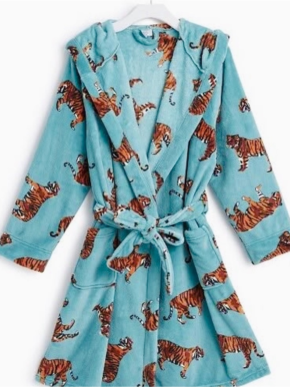 NWT Vera Bradley Teal Hooded Tiger Print Fleece Robe